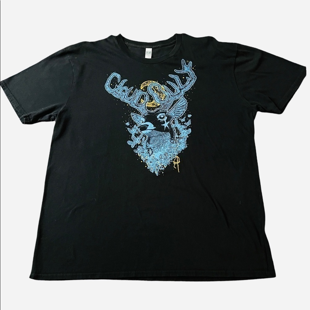 ROYAL APPAREL MENS BLACK SHORT SLEEVE T-SHIRT WITH CLOUD CULY DEER